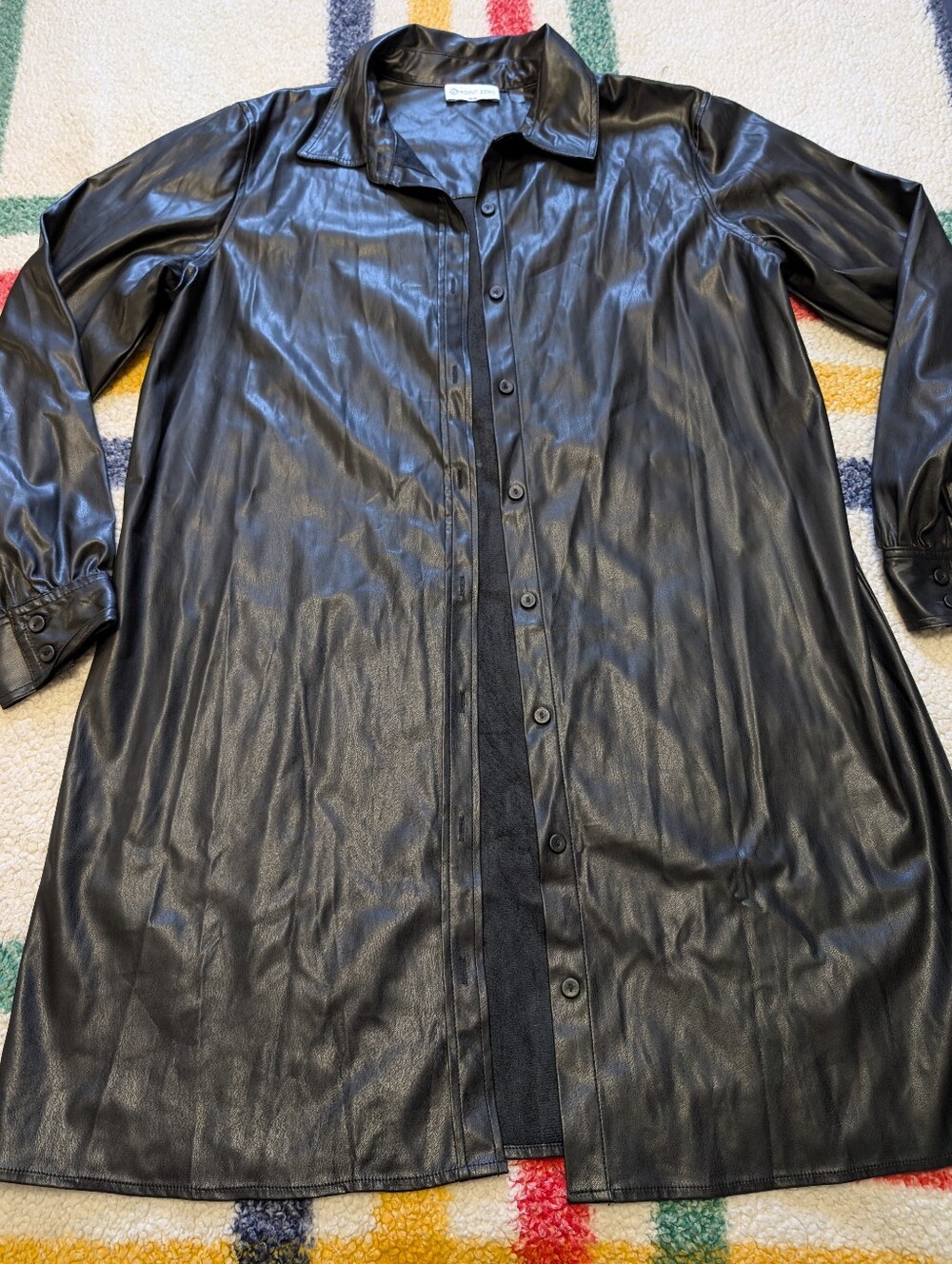 Point Zero Black Faux Leather Long Trench Shirt